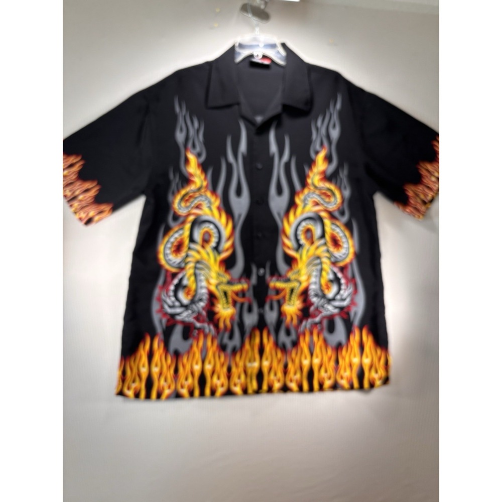 Vintage Level Ten Dragon Flame Shirt Y2K Mall Goth Rave Button Up Men's Large